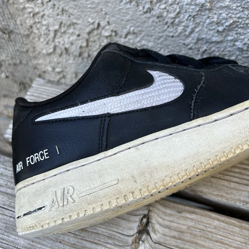Nike Shoes Men Size 10 Air Force 1 '07 LV8 Black Woven Textile Swoosh Leather